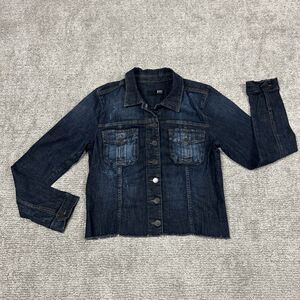Kut From The Kloth Jean Jacket Women's XL Kara Frayed Hem Denim Stretch Blue